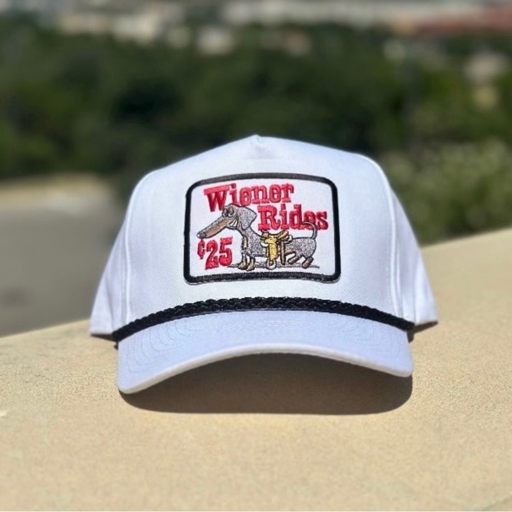 Wiener Rides Vintage Patch White Hat